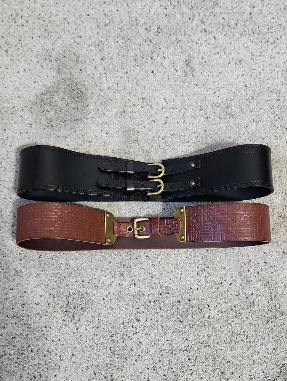Fossil Set of 2 Vintage Wide Leather Belts Y2K Brown/Black Medium